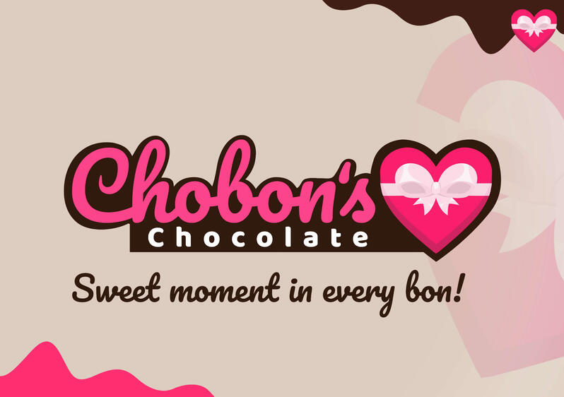 Chobon&#39;s Chocolate is a fictional bonbon chocolate brand I created for my MSME project. It offers sweet and tasty bonbon candy packaged in heart-shaped boxes. As part of the task, I developed a full brand guideline. Here are some of the notable ones!